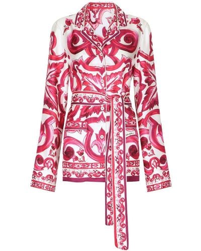 Dolce & Gabbana Pyjama-Hemd Majolica aus Seiden-Twill - Rot