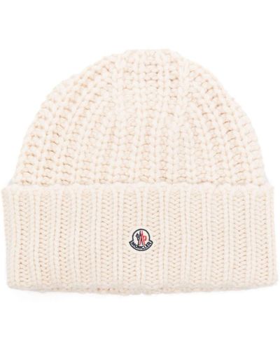 Moncler Logo-patch Knitted Beanie - Natural