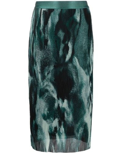 BOSS Evibelle Abstract-print Pleated Skirt - Green