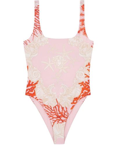 Versace Sea Motif Print Backless Swimsuit - Pink