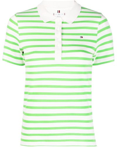Tommy Hilfiger Striped Cotton Polo Top - Green