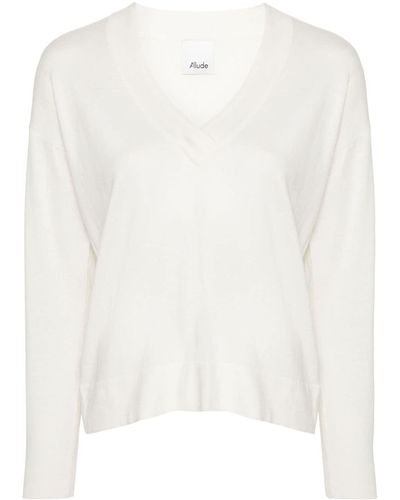 Allude Pull en maille à col v - Blanc