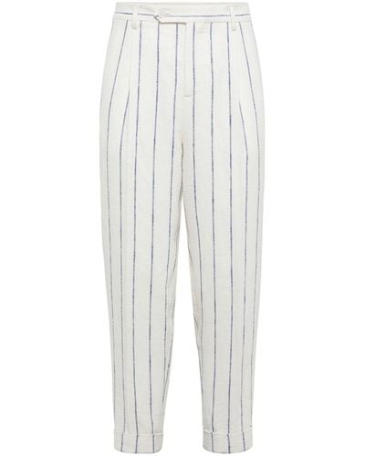 Brunello Cucinelli Striped Turn-up Hem Tapered Trousers - White
