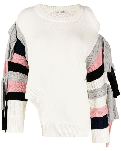 Ports 1961 Asymmetric Paneled Knitted Sweater - White