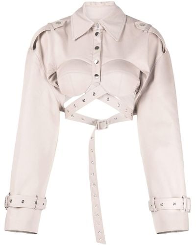 ROKH Crossover-strap Belted Cropped Jacket - Natural