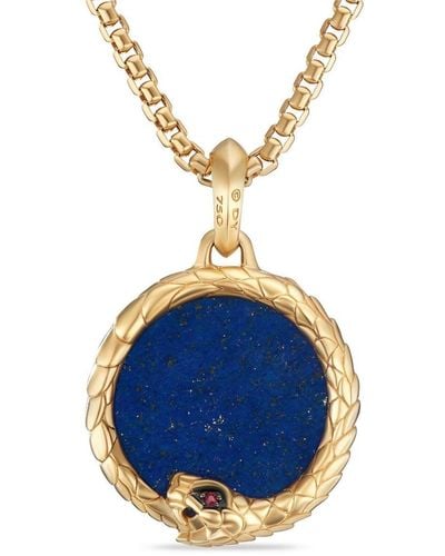 David Yurman 18kt Yellow Gold Cairo Ouroboros Lapis Lazuli And Ruby Pendant - Blue