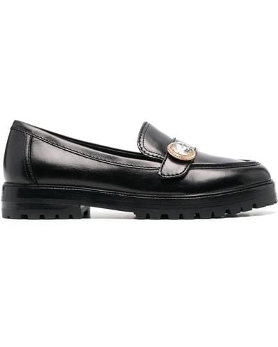 Kate Spade Crystal-embellished Leather Loafers - Black
