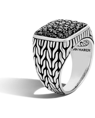 John Hardy Silver And Sapphire Classic Chain Signet Ring - White