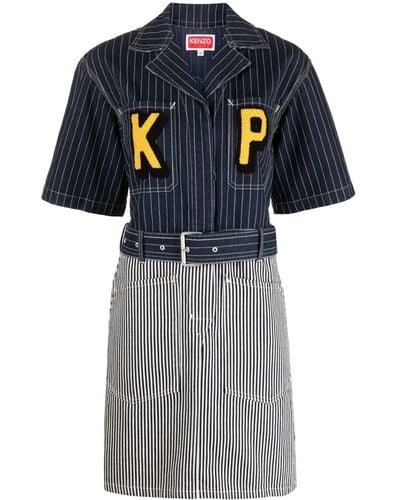 KENZO Logo-patch Striped Denim Shirtdress - Blue