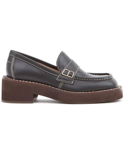 MM6 by Maison Martin Margiela Topstitched Leather Loafers - Brown