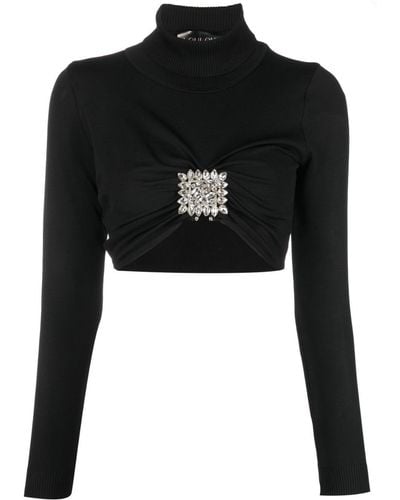 Loulou Mera Crystal-embellished Cropped Sweater - Black