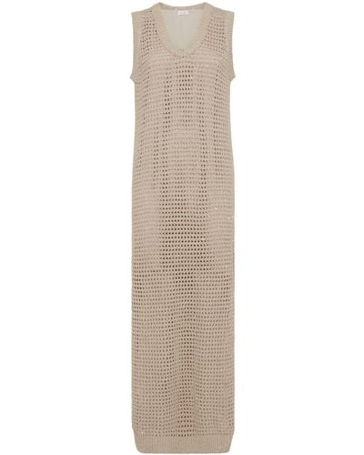 Brunello Cucinelli Open-knit Cotton-blend Maxi Dress - Natural