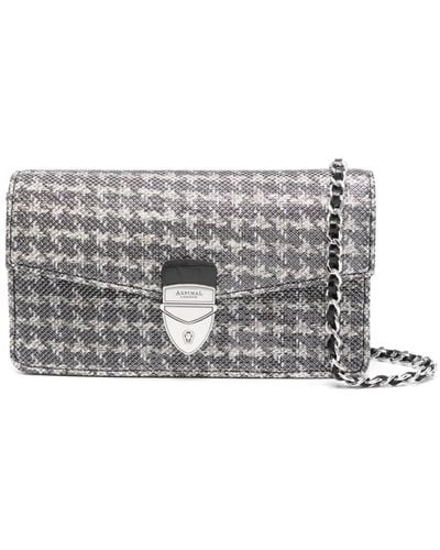 Aspinal of London Mayfair Dogtooth Leather Clutch Bag - Grey