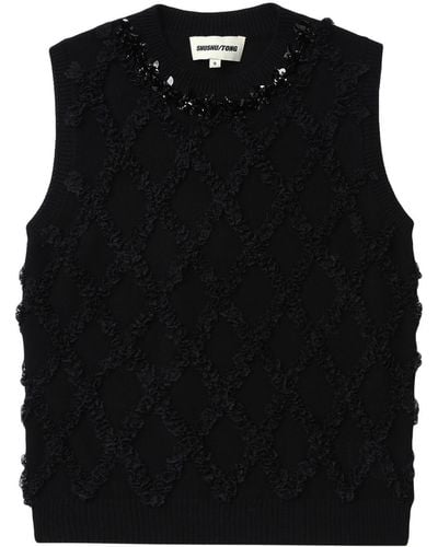 ShuShu/Tong Diamond-pattern Knitted Vest - Black