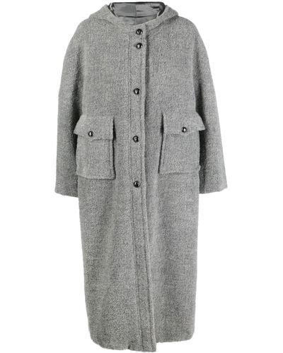 Emporio Armani Single-breasted Hooded Wool Coat - Grey