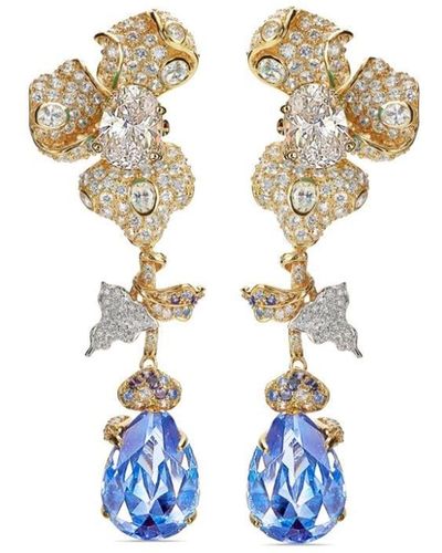 Anabela Chan 22kt Yellow Gold Vermeil Aqua Orchid Diamond And Aquamarine Earrings - White