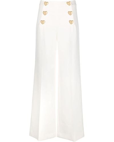Moschino Heart-shaped Buttons Wide-leg Trousers - White