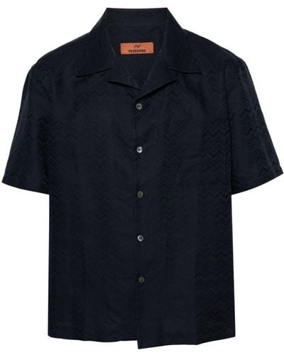 Missoni Chevron-jacquard Short-sleeve Shirt - Blue