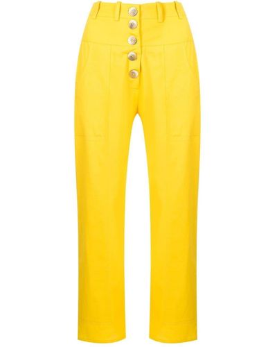 Olympiah Cropped Button-front Trousers - Yellow