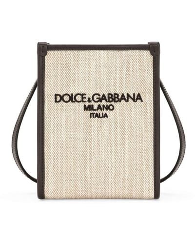 Dolce & Gabbana Canvas Schoudertas Met Geborduurd Logo - Naturel