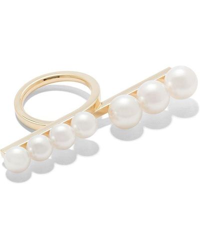 Tasaki 18kt Yellow Gold Collection Line Balance Pearl Loop Ring - White
