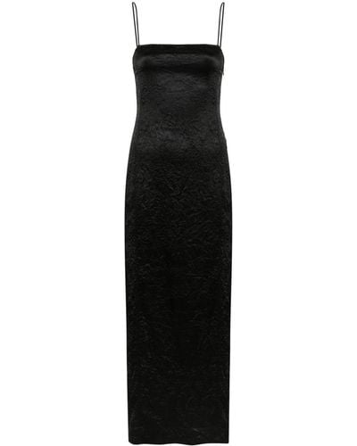 Ganni Crinkled Satin Maxi Dress - Black