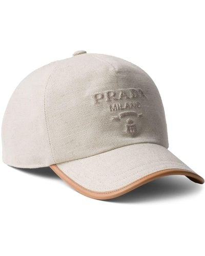 Prada Logo-embossed Cotton Cap - Natural