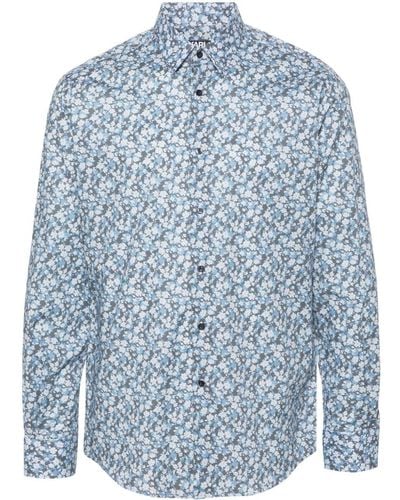 Karl Lagerfeld Popeline-Hemd mit Blumen-Print - Blau