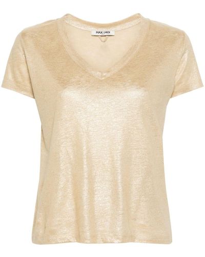 Max & Moi Glitter-detail Linen T-shirt - Natural