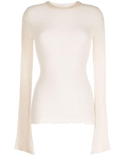 Haikure Frayed-hem Long-sleeve Sweater - White