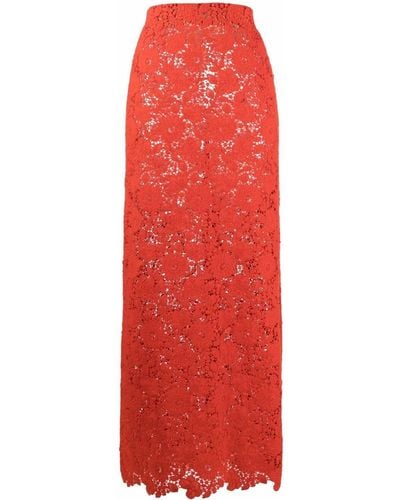 Giambattista Valli Falda de cintura alta con bordado floral - Rojo