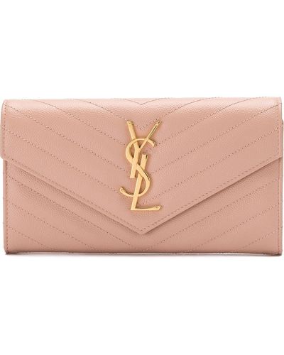 Saint Laurent Monogram Quilted Wallet - Pink