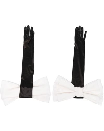 Parlor Bow-detail Satin Gloves - Black