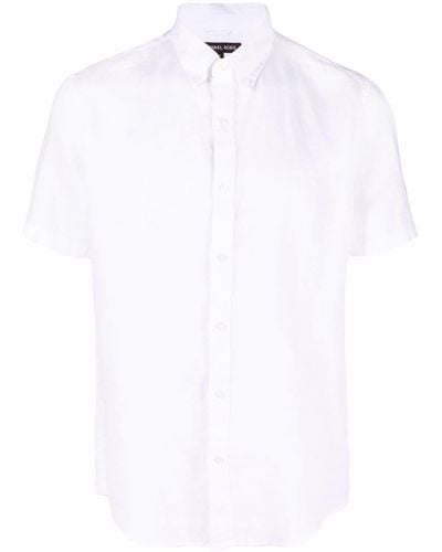 Michael Kors Button-down Short-sleeve Linen Shirt - White