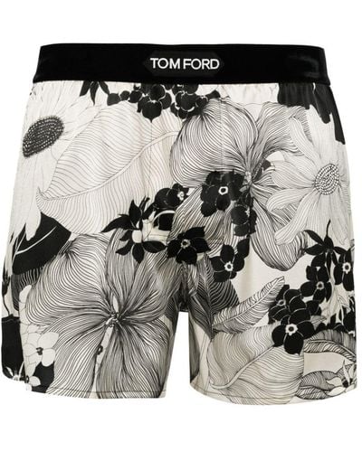 Tom Ford Floral-print Logo-waistband Boxers - Black