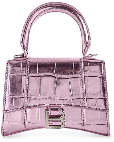 Balenciaga Hourglass Mini Metallic Handbag - Purple