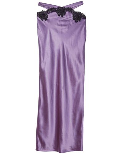 Fleur du Mal Lace Cut-out Silk Skirt - Purple