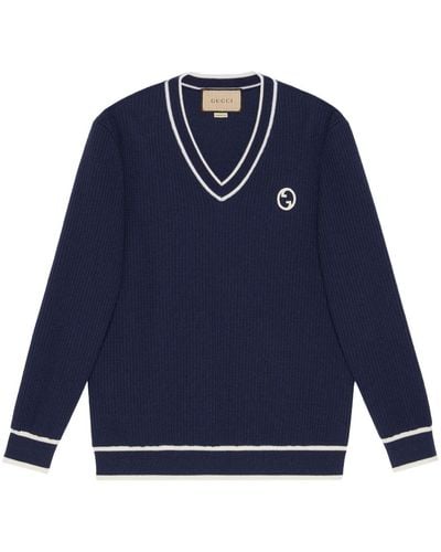 Gucci Logo-patch Cotton-wool Sweatshirt - Blue