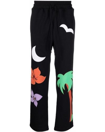 Just Don Embroidered Straight Track Trousers - Black
