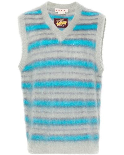 Marni Striped-pattern Knitted Vest - Blue
