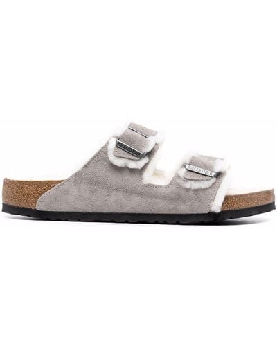 Birkenstock Arizona Shearling Suede Sandals - Grey