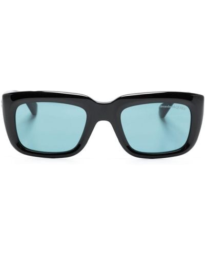Alexander McQueen Eckige Sonnenbrille mit Totenkopf-Applikation - Blau