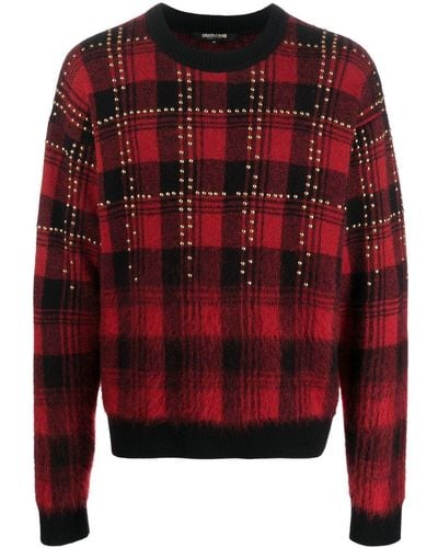 Roberto Cavalli Tartan-check Studded Sweater - Red