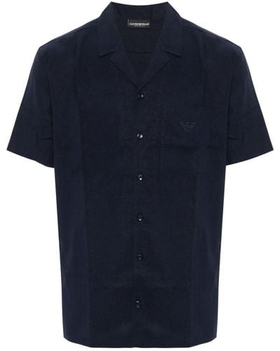 Emporio Armani Logo Patch Short Sleeve Shirt - Blue