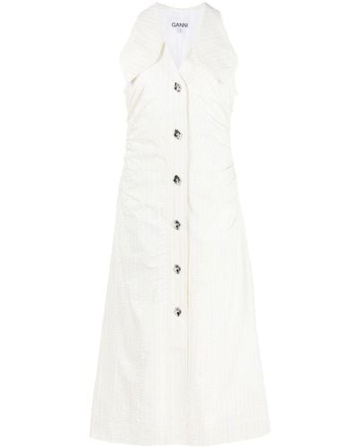 Ganni V-neck Sleeveless Midi Dress - White