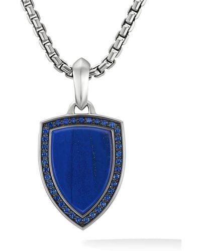 David Yurman Sterling Silver Shield Lapis And Sapphire Amulet - Blue
