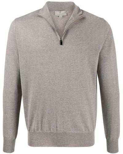 Canali Zipped Funnel-neck Pullover - Grey
