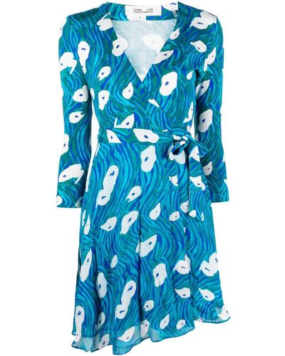 Diane von Furstenberg Graphic-print Silk Wrap Dress - Blue