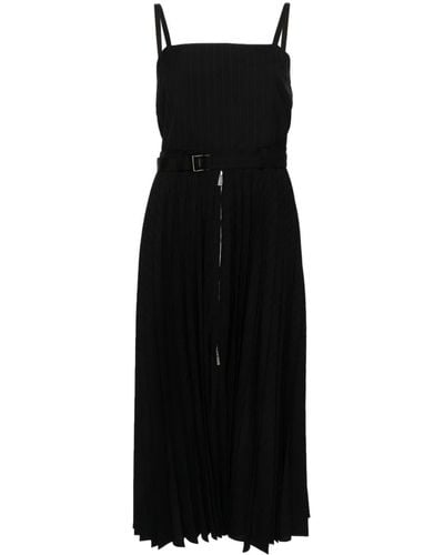 Sacai Pinstriped Pleated Maxi Dress - Black