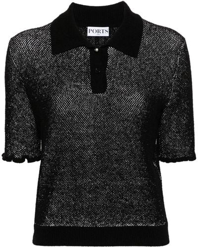 Ports 1961 Textured Ruffled Polo Shirt - Black